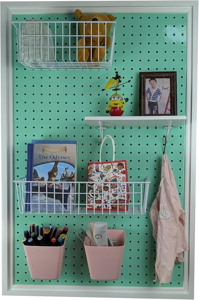 ARTAWEIN Pegboard Organizer - Craft Peg Board, Nursery Storage, Wall Organizer and More, Comes with 1 x Free Shelf Fits Most 1/4" and 1/8" Pegboard Accessories (Mint Green)