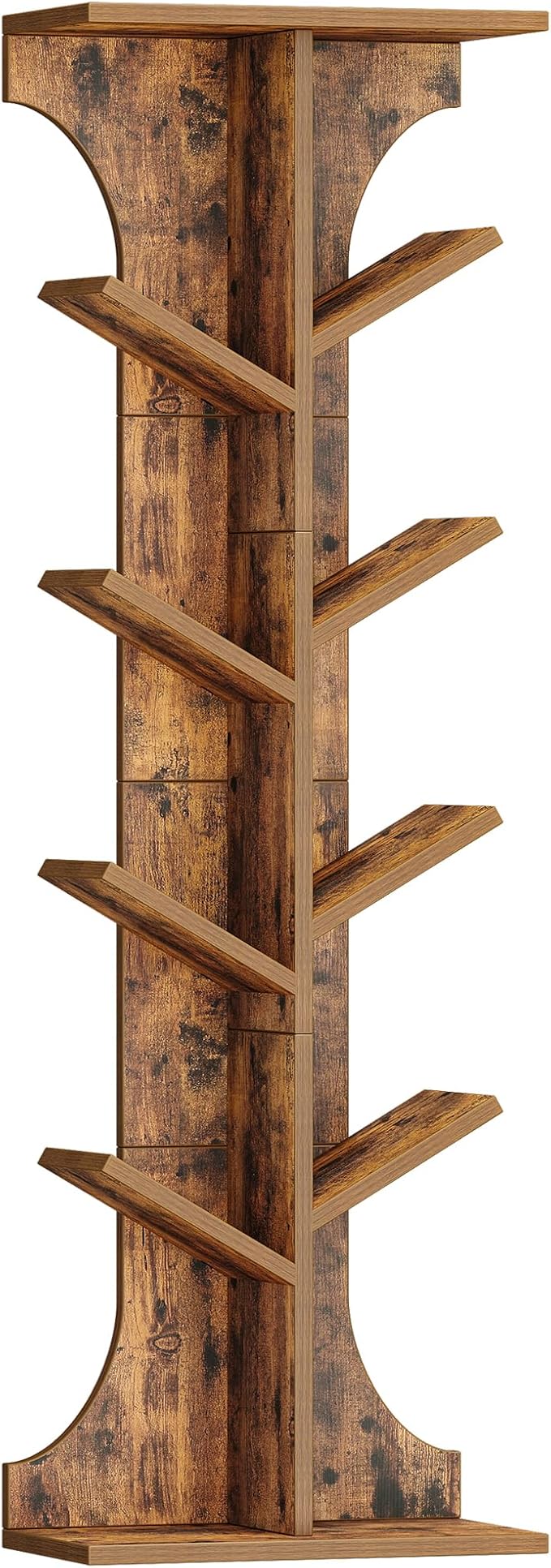 Hzuaneri Tree Bookshelf, 11 Tier Narrow Bookcase, Display Shelf, Book Organizer, Small Floor Standing Book Shelf for Bedroom, Living Room, Home Office, Rustic Brown BC01601X