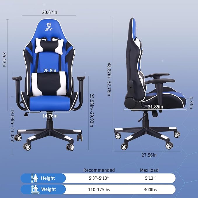 Gaming Chair,Video Game Chair with Massage Lumbar Support, Ergonomic Computer Chair Height Adjustable with Swivel Seat and Headrest