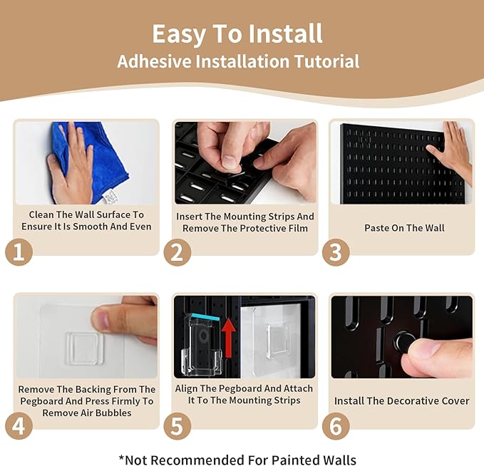 LBW Pegboard Wall Organizer, 6-Pack 11.8" × 11.8" Black ABS Peg Board Panels with 27 Accessories, Modular Plastic Pegboard Combination Kit for Home, Office, Garage, Tool Storage & Craft Room