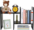 PAG Adjustable Desktop Shelf Wood Small Bookshelf Desk Supplies Organizers and Accessories Storage Display Rack Office Decor, Black