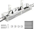 Upgraded 25.2'' Under Desk Cable Management Tray, No Drill Clamp-On Design Wire Organizer, Cable Organization Box for No Damage to Desk, Metal Cord Organizer for Home Office, White