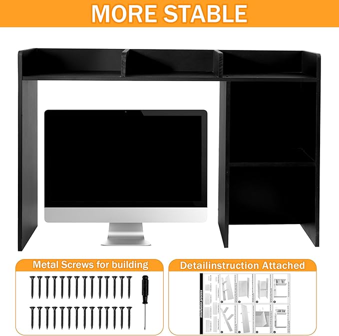 GRETJOB Desktop Hutch Bookshelf, Wooden Desk Storage Hutch with 5 Shelves for Computer Desk, Desktop Shelf for Top of Desk, Desktop Bookshelf for Dorm Office Home, 32.5 x 23.5 x 8 Inches, Black