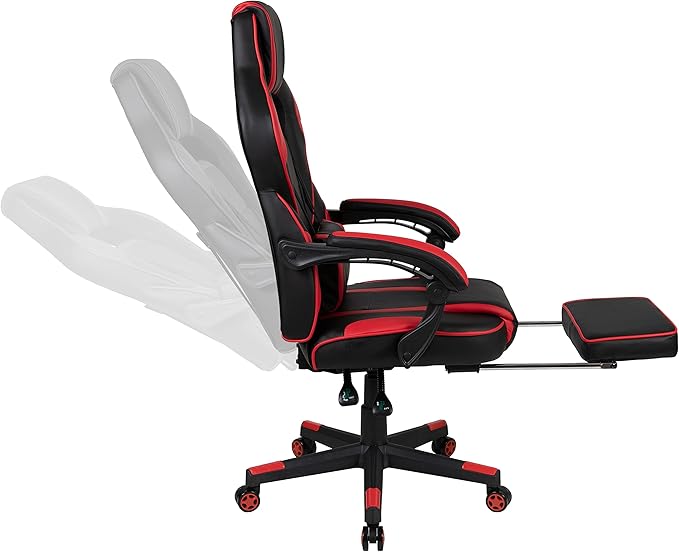 Flash Furniture Optis Gaming Desk with Cup Holder/Headphone Hook/Removable Mousepad Top & Red Reclining Back/Arms Gaming Chair with Footrest
