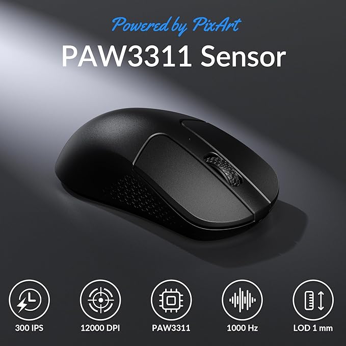 Keychron M3 Mini Wireless Optical Mouse, Bluetooth 5.2/2.4 GHz/Wired Gaming Mouse, Programmable PixArt 3311 Sensor with up to 12,000 DPI/ 650 IPS, Lightweight Ergonomic for Windows Mac Linux - Black