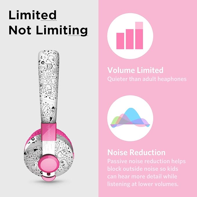 LilGadgets Kids Headphones for School - Ages 4+, Far Out Doodles On-Ear Untangled Pro - Bluetooth Kids Headphones & Wired with Microphone & SharePort Audio Sharing - Volume-Limited 93 dB