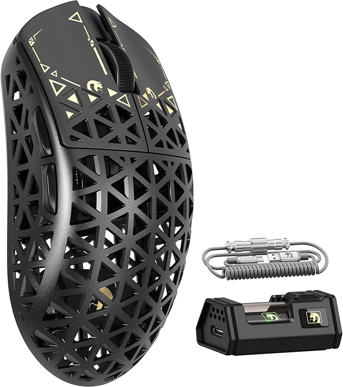 MAMBASNAKE M5 Ultra Carbon Fiber Mouse, 39g Superlight, 42000DPI, PAW3950MAX Sensor, Nordic 52840 Chip, Coiled Cable for PC/Mac (Black)