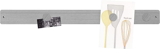 Three by Three Seattle 28 x 2.5 Inch Metal Strip Frameless Magnetic Bulletin Board with 5 Magnets for Memos, Photos, Lists, and More in Office, Home, or School Décor (2 Pack, Stainless)