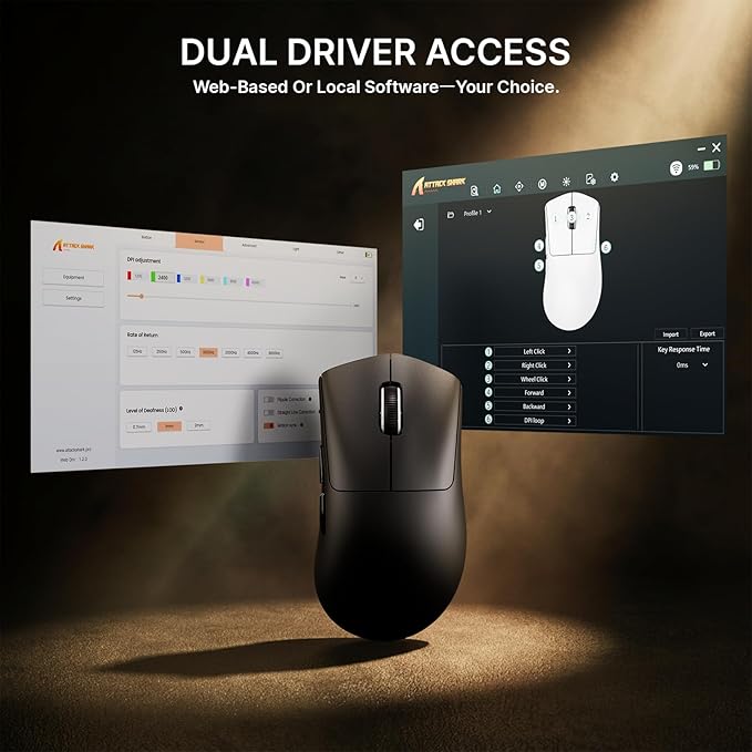 ATTACK SHARK V8 8K Wireless Gaming Mouse Whit 42000 DPI-PAW3950 MAX Sensor-59g Lightweight-Nordic54L15 MCU-400h Battery Life, Triple Modes,Gaming Accessories for PC/Laptop/Mac (Black)