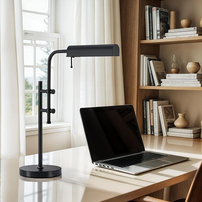 VONLUCE Rustic Desk Lamp, Adjustable Industrial Style Metal Table Lamp, 3 Color Temperatures LED Reading Lamp for Living Room Bedroom Office, Black