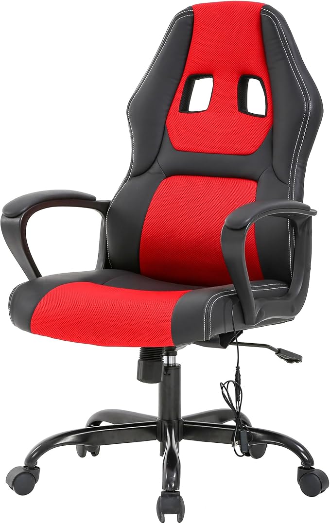 PayLessHere Gaming Chair Office Chair with Support Adjustable Ergonomic Pu Leather Racing Lumbar Massage Headrest Armrest Task 360° Swivel Computer Chair for Women Men Adults，Red