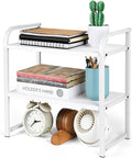 Desktop Shelf Organizer Office Desk Shelf for Top of Desk Wood & Metal Bookshelf Supplies Storage Rack (White)