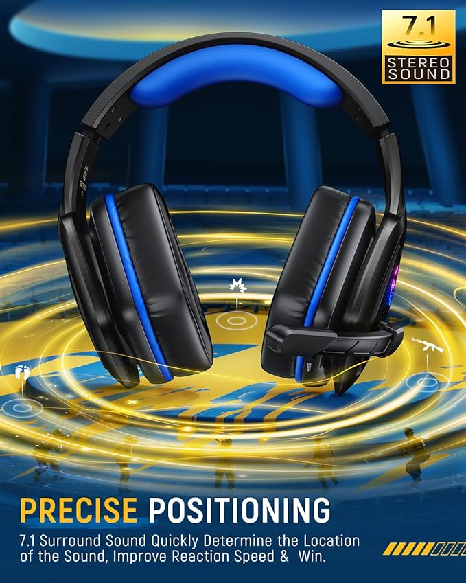 Tatybo Wireless Gaming Headset for PC, Ps5, Ps4, 2.4 Ghz USB & Type-C Gaming Headphones with Microphone, 30H Battery Bluetooth Headphones for Switch, Laptop, Mobile, Mac (Black Blue)