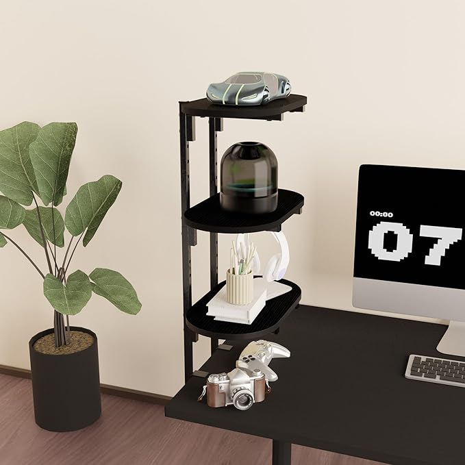 Aetheris Clamp On Desk Shelf, 3-Tier Adjustable Desk Storage Shelf, Wood Desktop Bookshelf, Desk Shelves Organizer for Offices, Study Rooms, and Game Rooms, Black