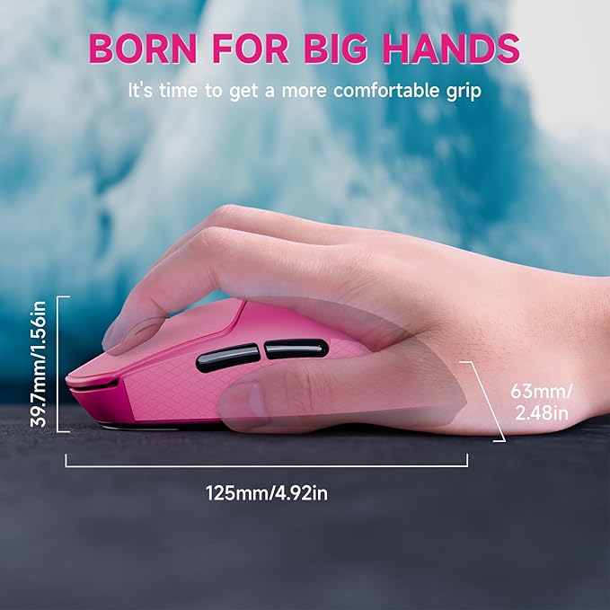 ATTACK SHARK X8 Plus Wireless Gaming Mouse,55g Super Lightweight Wired/BT/2.4GHz Wireless Programmable Mouse,1K Polling Rate,PixArt PAW3395PRO Sensor,40K DPI,Gamer Mice for PC/Win/Mac/Big Hand(Berry)
