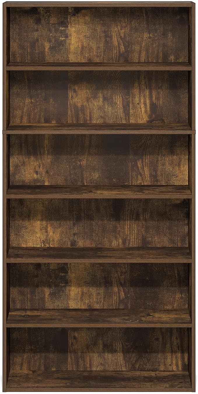 Furinno PASIR Book Shelf, 6-Tier Bookshelf with Open Storage Shelf, Standing Bookcase, 9.4 x 31.5 x 63, Easy Assembly, for Home Office, Bedroom, Living Room, Amber Pine