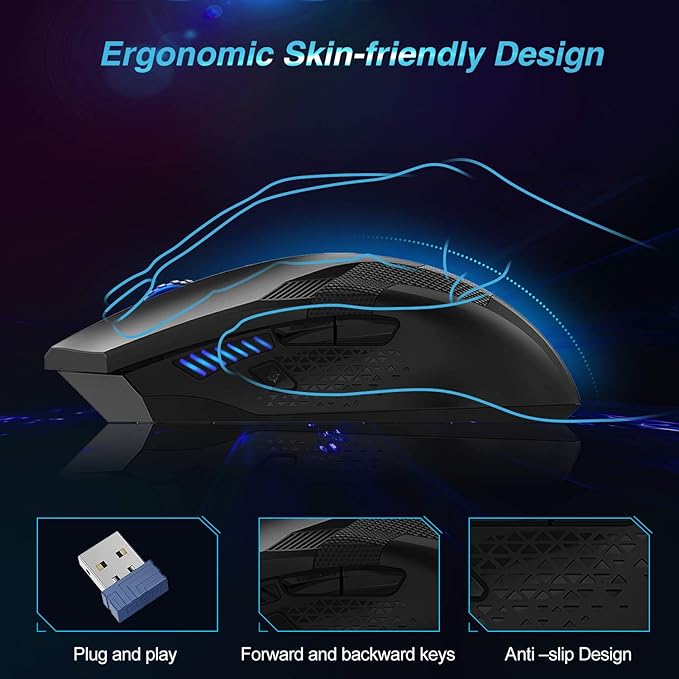 TECKNET Wireless Mouse-USB Ergonomic Optical Cordless Mouse with 8 Buttons,12-Month Battery Life,4800 DPI Optical Tracking,High-Precision 5 Adjustable DPI for PC/Mac/Laptop