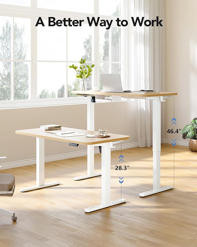 HUANUO Standing Desk Frame with 220lbs Powerful Brushless Motor, Double Crossbeam Structure, Thick Adjustable Desk Legs, for Max 35.4″ x 86.6″ Desktop, for Home Office, White Frame Only