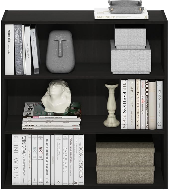 Furinno PASIR Book Shelf, 3-Tier Bookshelf with Open Storage Shelf, Standing Bookcase, 9.3 x 31.3 x 31.5, Easy Assembly, for Living Room, Bedroom, Home Office, Espresso