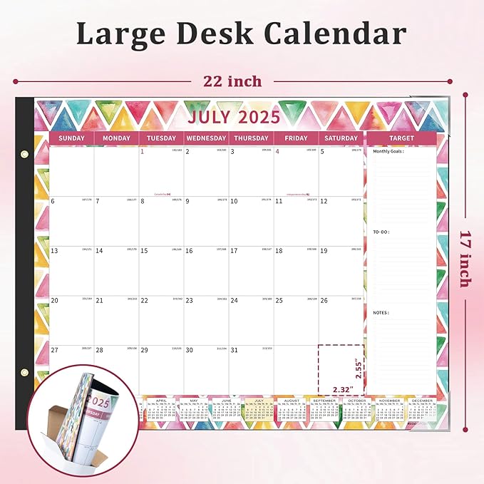 Ospelelf Desk Calendar 2026 Large 22"x17" Monthly Family Planner Pad with Protective Cover 18 Months Use From Now to December 2026 Geometry