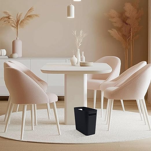 Small Black Trash Can Wastebasket, Plastic Garbage Can Waste Basket for Narrow Spaces Bathrooms Laundry Room Kitchens Offices Kids Rooms, 1.8 Gallon (Black)