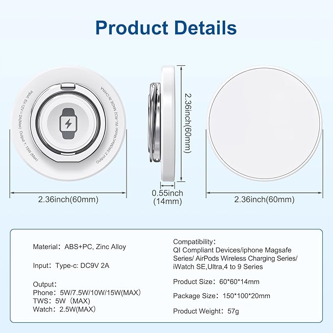 Double Phone Ring Magnetic Charging Holder | Wireless Charging Phone Ring Stand | 3-in-1 Charging Station for Apple Devices | Multi-Device Travel Charger for iPhone, AirPods & Apple Watch (white)