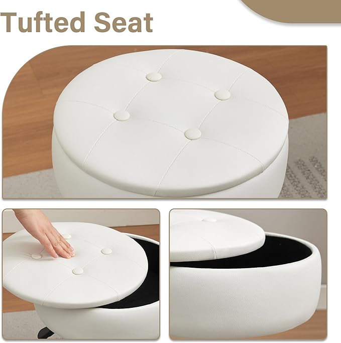 Gitrah Vanity Chair with Wheels Adjustable Vanity Stool with Storage Swivel Vanity Stool for Vanity Rolling Makeup Chair White