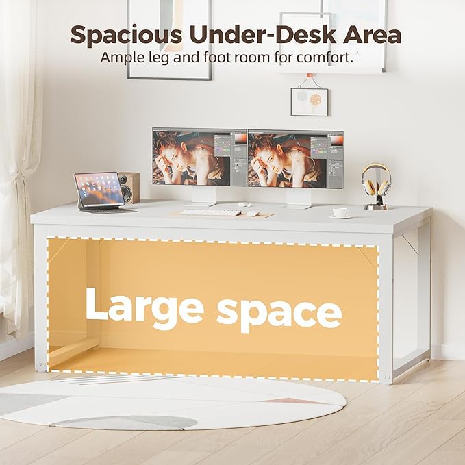 Mericonia 40 Inch Computer Desk, 1" Thick Modern Simple Study Writing Table, Heavy Duty Industrial Office Desk for Home Bedroom Workstation, White