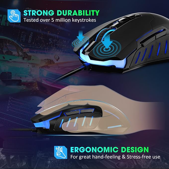 Wired Gaming Mouse, Computer Mouse Wired RGB LED with 7200 Adjustable DPI, 7 Programmable Buttons, USB Ergonomic PC Gaming Mice for Laptop Gamer Office