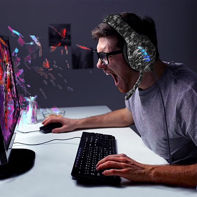 Gaming Headset with Microphone - for PC, PS4, PS5, Switch, Xbox One, Xbox Series X|S - 3.5mm Jack Gamer Headphone with Noise Canceling Mic (Camo Black)