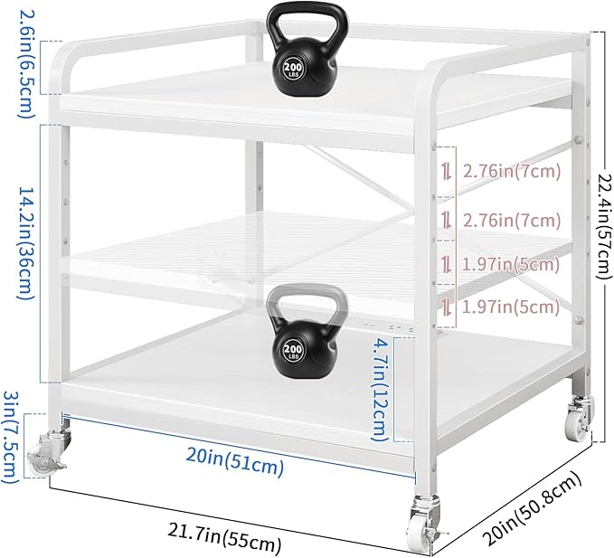 METYERRY Under Desk Printer Stand with Power Outlet,2 Tier Large Printer Table with Adjustable Shelf,Rolling Printer Cart with Industrial Wheels for Home Office,20"×20" White