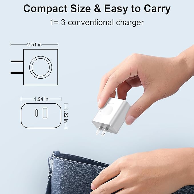for Apple Watch Charger, 3 in 1 USB C Portable Wall Fast Charging Block, 23W Dual Ports Charging for iWatch Series 10/9/8/7/6/SE/5/4/3/2/1/Ultra, for iPhone 17/17 Pro/17 Pro Max/16/15