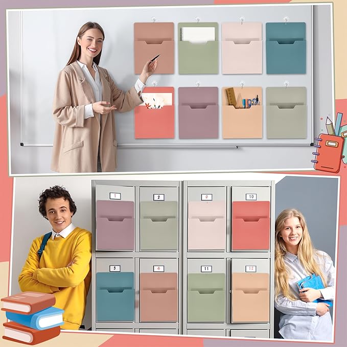gisgfim 8 Pcs Magnetic Wall File Organizer Magnetic File Paper Holder Hanging Refrigerator Magazine Mail Holder for Planners Letters Documents Whiteboard Classroom Office Home (Retro,10 x 13 Inch)