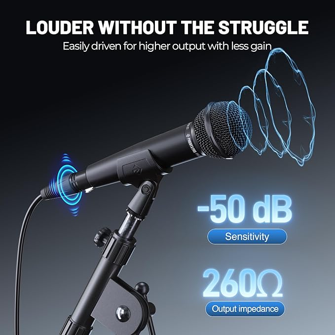 Phenyx Pro Dynamic Vocal Microphone, Cardioid Microphone with 16.4 ft XLR Cable, Mic Clip, Storage Bag, Wired Handheld Mic for Singing, Stage, Studio, Karaoke (PM-25)