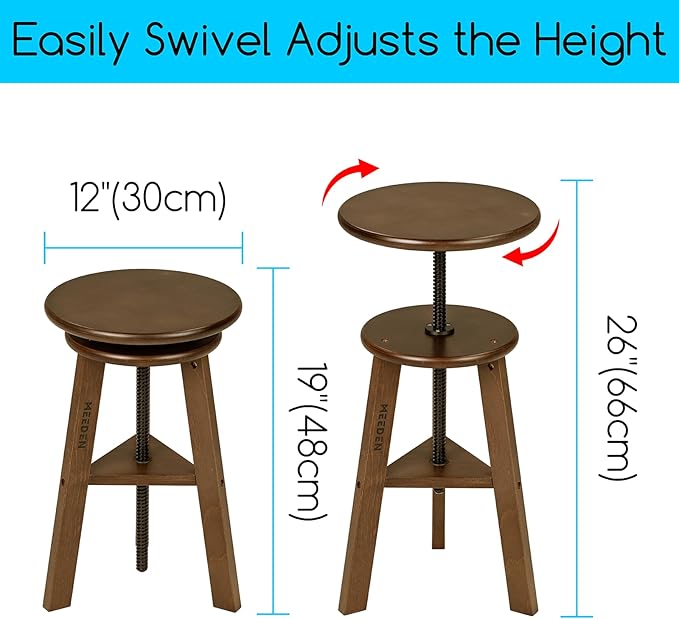 MEEDEN Walnut Drafting Stool with Solid Beech Wood, Height Adjustable Artist Studio Stool, Bar Stool, Office & Kitchen Stool, Perfect for Studio, Home Use, Bars