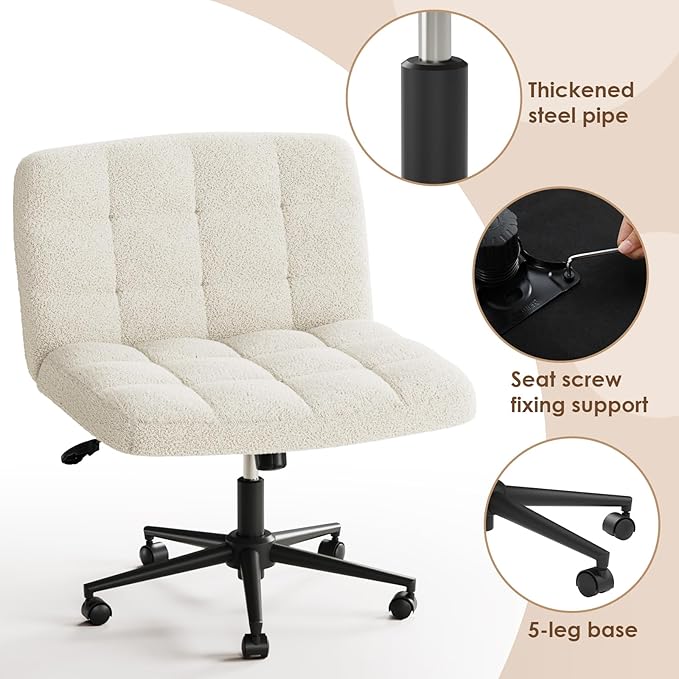 TLSUNNY Wide Sherpa Criss Cross Desk Chair – Beige