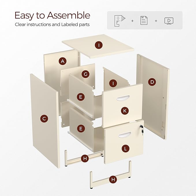 2 Drawer File Cabinet with Lock,Cream Metal Filing Cabinets,Vertical Locking File Cabinet Fit Hanging Files, Letter,File Box and A4 Documents(Cream)
