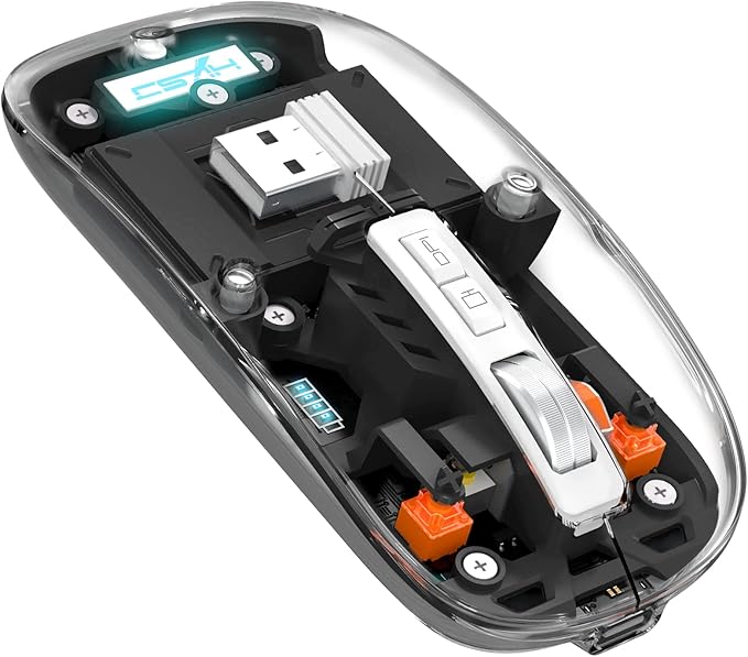 A.JAZZ Wireless Bluetooth5.1&2.4G Mini Lightweight Mouse,Transparent Clear Cool,Rechargeable Silent Computer Mice,Nano USB C Receiver,LED Battery Magic Silm for Office/PC/Mac/Laptop/Apple/ipad(Black)