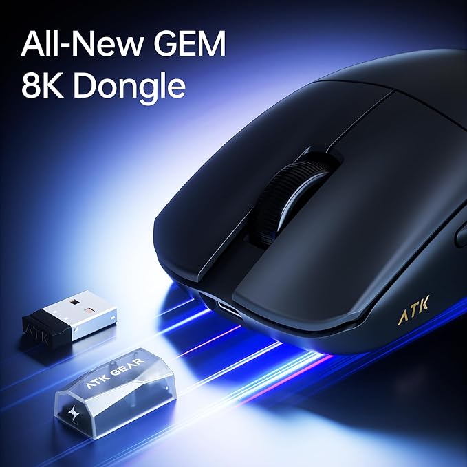 ATK Blazing Sky F1 V2 Wireless Gaming Mouse, 54 g, PAW3395 Ultra Sensor, Nordic 54L15 MCU, Mechanical Switches, Dual 8K, Tri-Mode 2.4G/Bluetooth/Wired, 600H Battery (Ultra Max, White)
