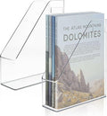 2 Pack Acrylic Magazine File Holder, Clear A4 Vertical File Organizer with Handle, Desk Organizer Magazine Document Rack, Slim Vertical Folder Bin for Home Office School Supplies