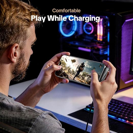 MFish 240W USB C to USB C Cable, Type C Fast Charging Cable with T-Shaped Stand, 90° Right Angle Gaming Cable for iPhone 17/16/15, MacBook, Tablet, Galaxy S25/S24, Braided Durable 3.93FT