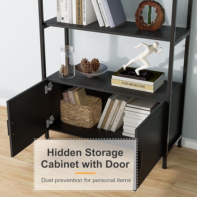 Jehiatek Arched Bookshelf, Bookcase with Doors Storage, 71 Inches Tall Industrial Book Shelf with Sturdy Metal Frame, E1 Quality Boards, Freestanding Display Shelving Unit, Black