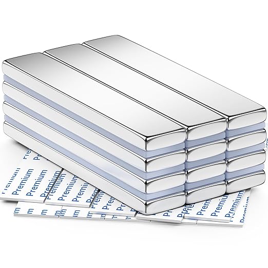 FINDMAG 12 Pack Neodymium Bar Magnets, Powerful Rare Earth Magnets with Double-Sided Adhesive - 60 x 10 x 3 mm