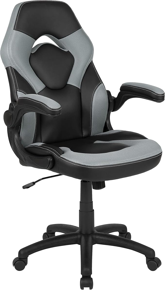 Flash Furniture Red Gaming Desk and Gray/Black Racing Chair Set with Cup Holder and Headphone Hook