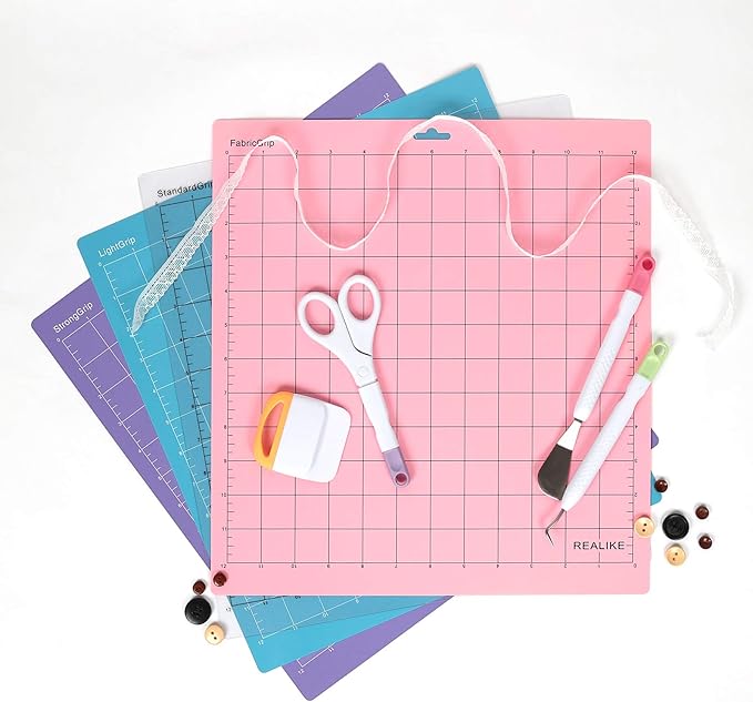 REALIKE 12x12 Cutting Mat Compatible with Cricut Maker 3/Maker 4/Maker/Explore 3/4/Air 2/Air/One (4 Mats) Variety Adhesive Cut Mats Variety Cut Mats for Crafts, Quilting, Sewing and All Arts