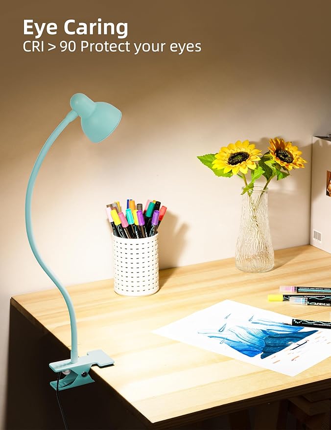 LiFMIRA Clip on Reading Light for Bed 3 Color Modes, 10 Brightness Dimmable, Flexible Gooseneck Clip on Lamp, Eye Care Clip Light for Bed Headboard Desk Home Dorm, Teal