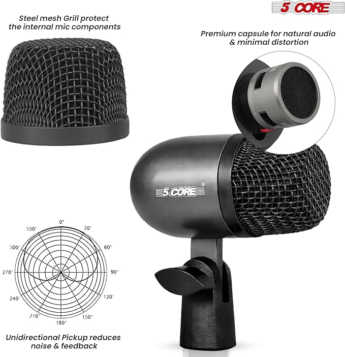 5 CORE Tabla Mic Indian Instrument Microphone Set for Bayan & Dayan Dholak Uni-Directional Mridangam Microfono for Recording Live Stage Temple & Classroom - Tabla MIC BLK