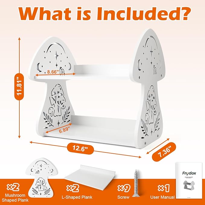 Mushroom Desk Shelf Cottagecore Decor for Storage, Cute Wooden Book Shelf Desktop Display Shelves Organizers, White Mushroom Accessories for Women, Kids