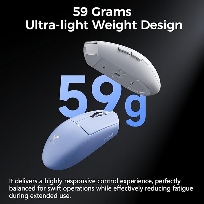 MCHOSE G3 V2 Wireless Gaming Mouse, Symmetrical, PAW3311, 12K DPI, Tri-Mode Connection, Wireless/Wired 1K Polling, 59g Weight, 800mAh Battery - Blue