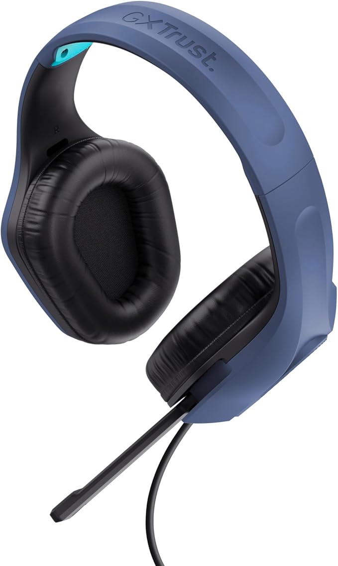 Trust Gaming GXT 415B Zirox Lightweight Gaming Headset with 50mm Driver for PC, Xbox, PS4, PS5, Switch, Mobile, 2m Cable, 3.5mm Audio Port, Over-Ear Headphones with Cable - Blue